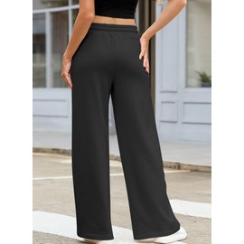 Aleumdr Women's Wide Leg Sweatpants with Pockets High Waisted Drawstring Elastic Cozy Ladies Athletic Baggy Sweat Pants Black UP Medium