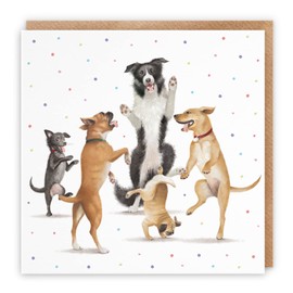 Hunts England Blank Any Occasion Card For Him Or Her - Dancing Dogs - Luxury Dogs All Occasions Blank Card For Men, Women, Boys, Girls - Milo's Gallery Collection