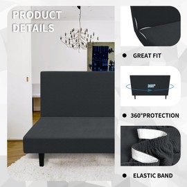 MAXIJIN Futon Cover Slipcover Full Size, 2025 Upgrade Queen Futon Mattress Cover Washable Armless Sofa Couch Covers Stretch Sofa Bed Furniture Protector with Elastic Bottom (Futon, Gray)