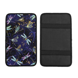 THOEWONG Glitter Dragonfly Auto Center Console Armrest Covers for Women Men Galaxy Darkviolet Arm Rest Cushion Cover Cartoon Arm Rest Pad Universal Car Interior Accessories