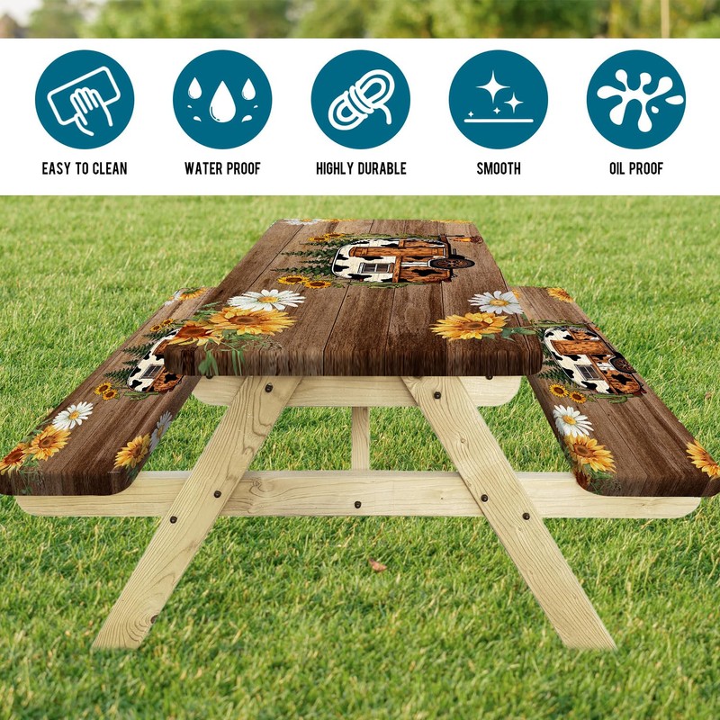 Picnic Table Cover with Bench Covers, Sunflower Wood RV Essentials