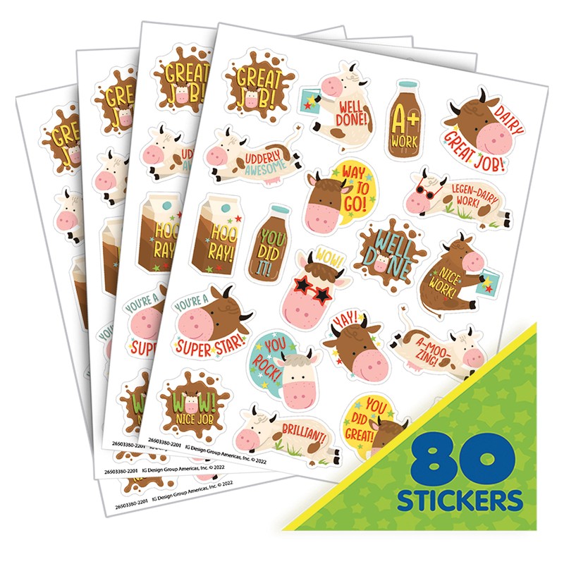 Eureka Brown Cows Chocolate Milk Scented Stickers, Pack of 80
