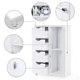 CIPACHO Bathroom Storage Cabinet,Side Storage Organizer Cabinet with 4 Drawers and 1 Cupboard,Freestanding Office Cabinet,Entryway Storage Unit Console Table (White Whit 4 Drawers-A)