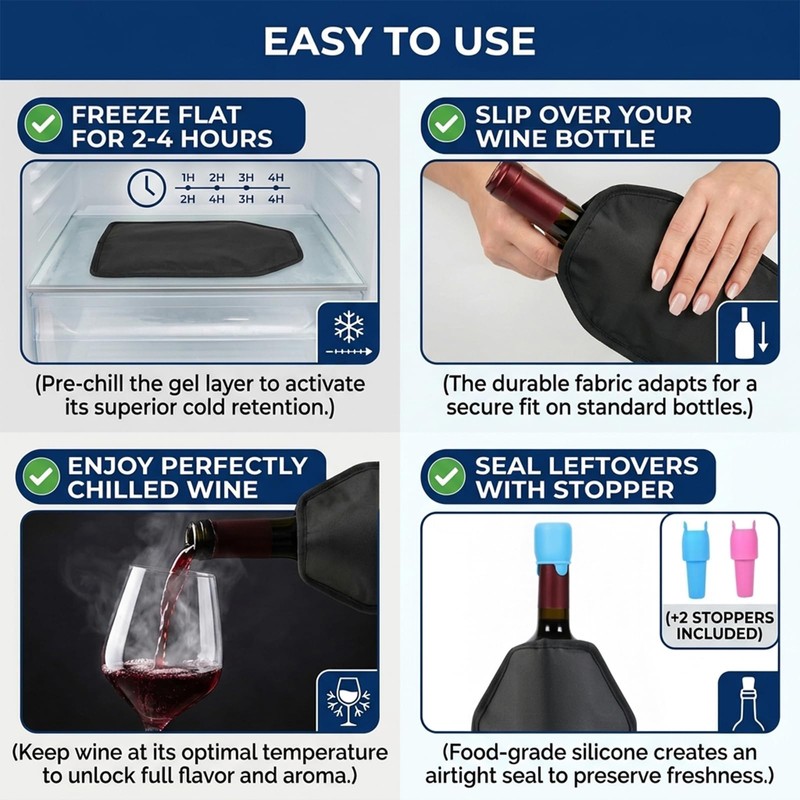 Reusable Gel Wine Cooler Sleeve, Fits 750ml Bottles for Red