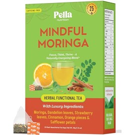 Moringa Herbal Tea with Orange, Strawberry & Dandelion Leaves, Cinnamon and Safflower Petals – Vegan and Kosher – No Caffeine Loose Leaf Alternative – Herbal Blend for Clarity & Wellness (25 Tea Bags)