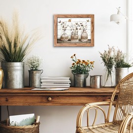 Tijuboni Farmhouse Bathroom Decor Wall Art, Rustic Cotton Flower Canvas Prints with Relax Soak Unwind Signs, Country Floral Framed Pictures Artwork for Bathroom 8"x10"