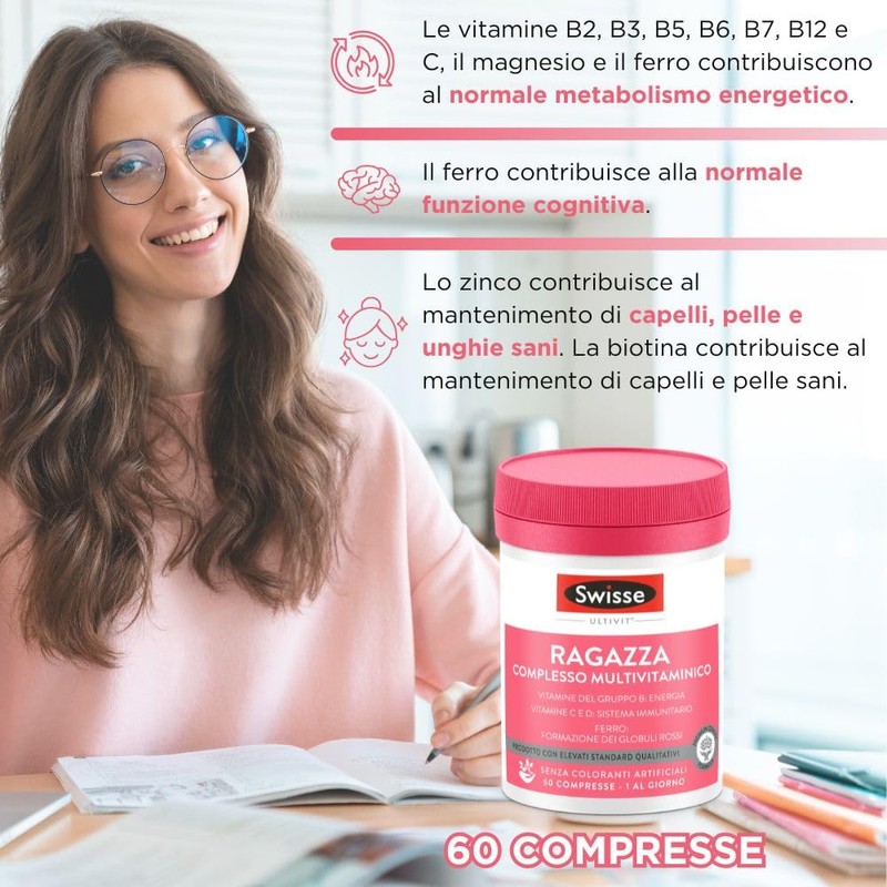 SWISSE Ultivit- Multivitaminico Ragazza con Zinco e Vitamine per Riduzione