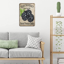 Magqipie BlackBerry Always Fresh 100% Natural Premium Quality Retro Look Tin 8X12 Inch Decoration Art Sign for Home Kitchen Bathroom Farm Garden Garage Inspirational Quotes Wall Decor