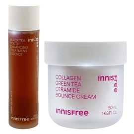 Innisfree Black Tea Youth Enhancing Treatment Essence + Collagen Green Tea Ceramide Elasticity Barrier Cream / 이니스프리 블랙티 유스 인핸싱 트리트먼트 에센스+콜라겐 그린티 세라마이드 탄력장벽 크림