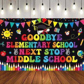 Goodbye Elementary School Next Stop Middle School Photo Backdrop Banner, 5TH Grade Graduation Decorations 2025, Elementary School Graduation Decorations, Last Day 5th Grade Grad Banner Decorations NMB