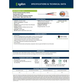 SYSTON 22/2 Fire Security Burglar Station Sound Alarm Control Cable Wire, Plenum-Rated CMP/CL3P Shielded Stranded Copper UL/ETL, UV Resistant for Indoor/Outdoor Low Voltage Application Use - 100 FT