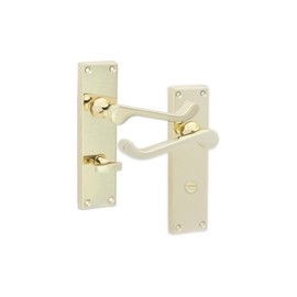 Victorian Scroll Lever Latch Lock Bath WC Privacy Door Handle Chrome/Brass/Satin, Suitable for All Types of Internal Doors (Polished Brass, Bathroom Handle)