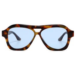 Long Keeper Retro Square Pilot Sunglasses for Women Men aviation Double Bridge Sunglasses 70s Fashion Classic Sun Glasses UV400 Protection (Leopard Blue)