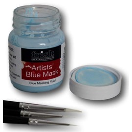 Set of three Frisk Masking Fluid Brushes with 60ml Blue Masking Fluid