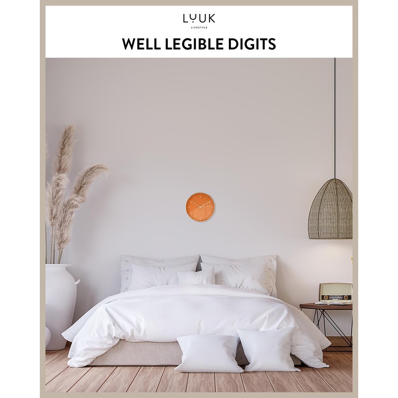 LUUK LIFESTYLE Silent quartz wall clock, modern and minimalist design,