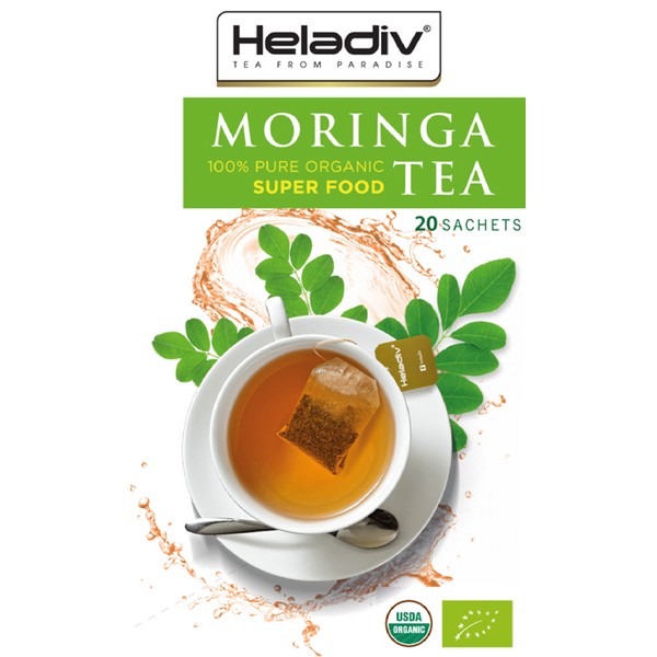 Moringa, Tea Bags Herbal Tisane by Heladiv, Caffeine Free, 20 Sachets