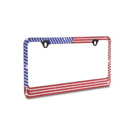 JR2 Bling USA Flag(UFB) Diamond Crystal Black Heavy Metal License Plate Frame+Free Cap