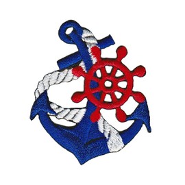 Anchor Blue Rope Steering Wheel Sew-On Patch for Clothes Embroidered Iron-On Patch Applique Rockabilly Nautical Patch Size 4.4 x 5.2 cm