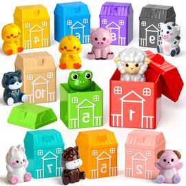 JUKUDAHU Farm Animals Toy Set for Kids 1 2 3 4 Years Old - Matched Game with 10 Barns, Counting, Color Sorting, Sensory Preschool Learning for Toddlers 1-3, Birthday Baby Boys Girls Ages 12-18 Months