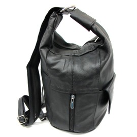 Twin Creek Womens Large Designer Tear Drop Genuine Leather Convertible Backpack Purse Sling Shoulder Bag (Black)