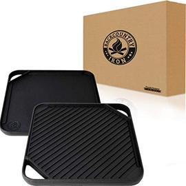 Backcountry Iron Single Burner Reversible Square Grill/Griddle, 10 Inch Pre-Seasoned Cast Iron