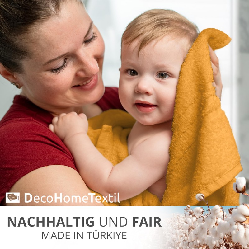DecoHomeTextil Hand Towel Set, 6 Face Cloths in Mustard Made
