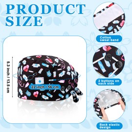 Unittype 4 Pcs Nurse Caps for Women Nursing Working Caps with Button and Sweatband Adjustable Elastic Scrub Hats for Dentist(Retro Style) Multicolored