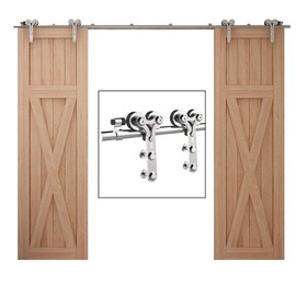 TSMST 6.6FT Sliding Barn Door Hardware Kit, Stainless Steel Heavy Duty Sturdy Barn Door Track for Double Wood Door, Slide Smoothly Quietly (Y style)