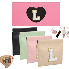 AIBFRID 4 PCS Small Initial Makeup Bag for Purse Mini Portable Cosmetic Bags for Women Coin Purse Lipstick Cosmetic Accessories Organizer Small Travel Kit Storage Pouch (L, Middle (4.7” W x 4.5” H))