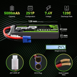 OVONIC 2S Lipo Battery EC3 RC Car Battery 7.4V 120C Lipo for RC Car Trucks 1/8 1/10 RC Vehicles(2 Packs)