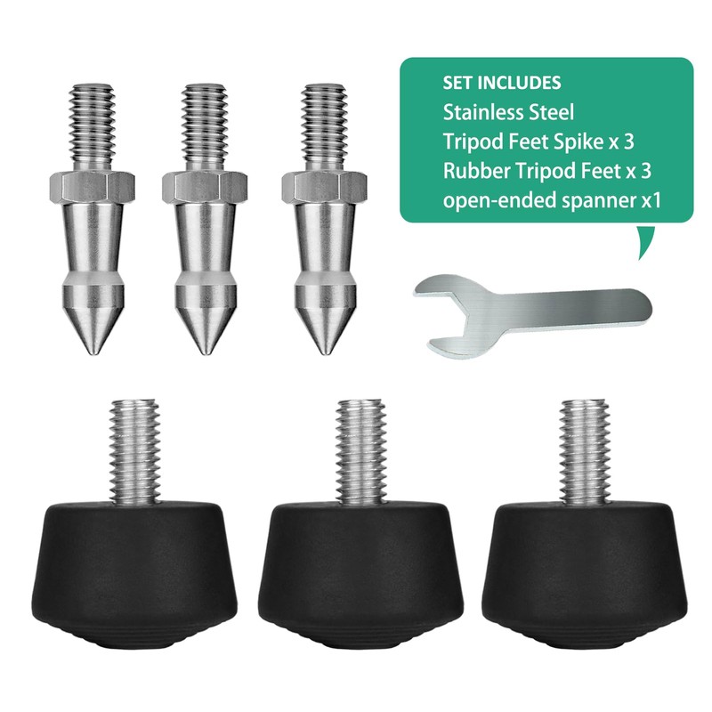Rigych 6 Pcs Tripod Spike Feet 1/4-20 Thread Rubber Anti-Slip