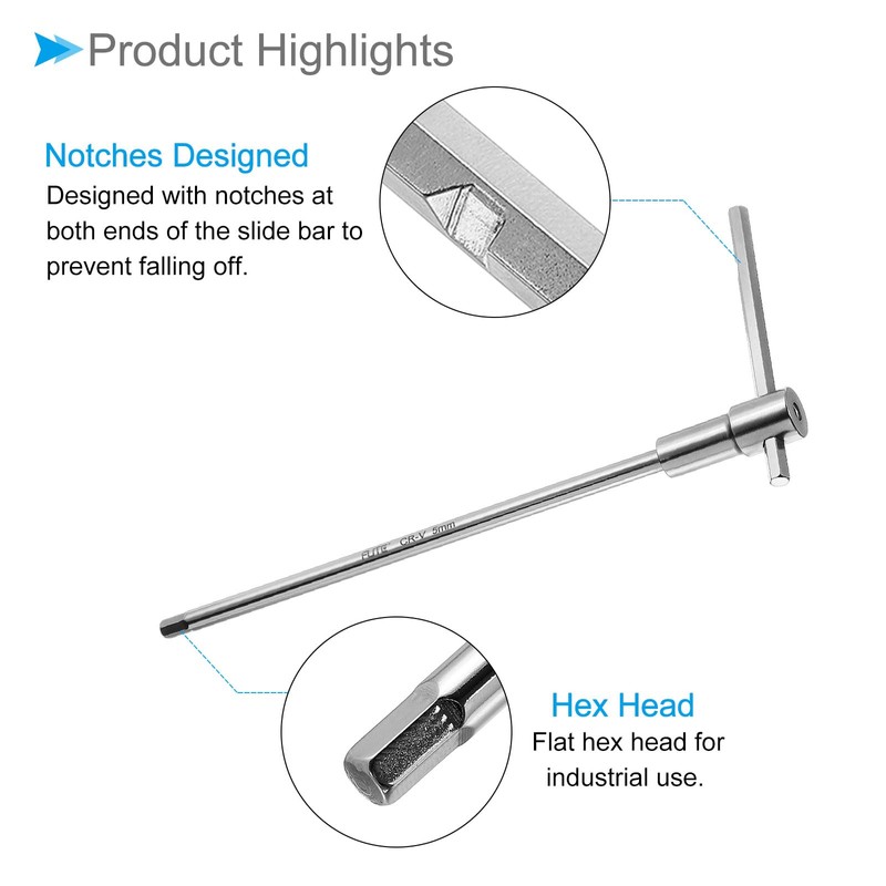 CoCud T-Handle Hex Wrench 5mm Hex CR-V Steel Metric Slide