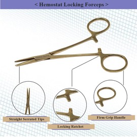 Dog/Cat Pet Ear Hair Puller 5" Hemostat Forceps Serrated Straight Jaws Ear Care Forceps, Made of Stainless Steel-Helps In Cleaning Ear Nose Face Paws Hair-Multipurpose Works on All Kind of Hair, GOLD