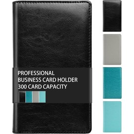 300 Card Capacity Leather Business Card Book Holder Organizer, Card Binder Professional PU Name Card Credit Cards Booklet (Multiple Colors Optional) - Color: Crystal Black