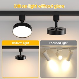 TuyuBEE Diffuse LED Track Lighting Heads H Type Track Light Heads Dimmable Kitchen Track Lighting Fixtures Ceiling, Compatible with H Track Rails - Flicker Free CRI90+ 3000K 12W 1000lm, 1 Pack Black