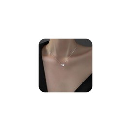 Inilbran Boho Rhinestone Bow Choker Necklace Silver Crystal Bow Necklace Choker Vintage Cz Bowkont Pendant Necklace Sparkly Cz Bow Chain Necklace Jewelry for Women and Girls