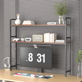 GCCSJ Bookshelf for Desk，2-Tier Desktop Bookshelf Organizer，Multifunctional Desktop Bookcase with Metal Frame & Wood Shelves，Perfect for Organizing Books, Magazines, Office Supplies - Brown