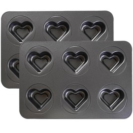 Sinsanye 2Pcs Mini Heart-Shaped Hollow Pan, Nonstick Carbon Steel 6 Cavity Jam Baking Pan for Valentine's Day Christmas Birthday Wedding Anniversary