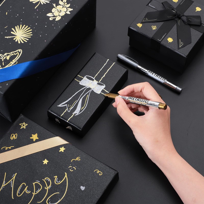 12 Pack Metallic Markers Pens, Water Based Silver & Gold