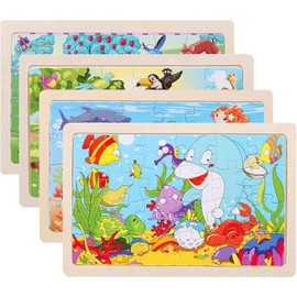 Animals Puzzle from 3 4 5 Years 4 Puzzle x 24 Pieces Children Girls Wooden Puzzle Preschool Educational Toy Montessori Puzzle Gifts for Children for Boys and Girls