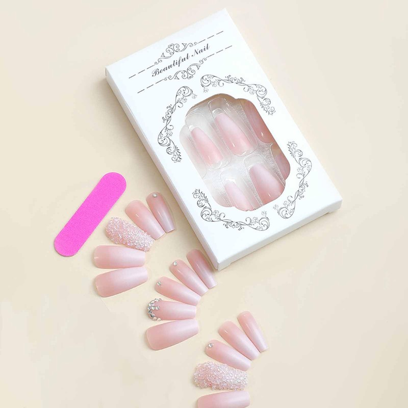 IMSOHOT Press On Coffin Long Pink Gradient Ballerina Acrylic False