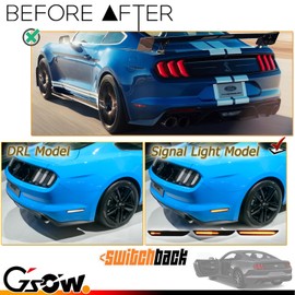 GSOWO [Upgraded] [Sequential Dynamic Switchback] Rear LED Side Marker Lights for Ford Mustang 2015-2023, Smoked Lens rear Amber Turn Signal Lamps, White Fender Marker Reflectors Lamps, 2 Pcs
