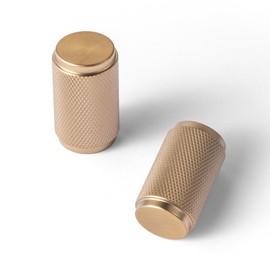 Goo-Ki 6 Pack Champagne Bronze Knurled Cabinet Knobs – Textured Cylinder Drawer Pulls for Modern Kitchen Furniture, Dresser