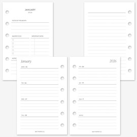 MAY PAPER CO. 2026 Pocket Weekly Planner Refill, Week on Two Page Planner Insert for Pocket Filofax and LV PM 6 ringed Agenda (Horizontal Lined)