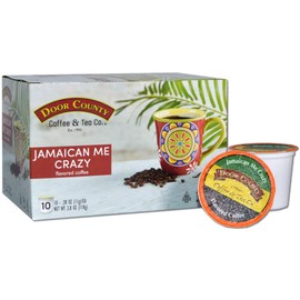 Door County Coffee, Single Serve Cups for Keurig Brewers, Jamaican Me Crazy, Rum and Vanilla Flavored Coffee, Medium Roast, Ground Coffee, 10 Count