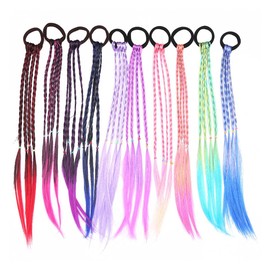 Namvo 10PCS Colourful Hair Strands Colourful Braided Hair Pieces Twist Braid with Elastic Rope Band Colour Gradient Girls Hairpiece Band