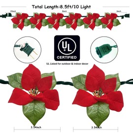 Christmas Red Flower String Lights Plug in, 8.5Ft Red Christmas Decorations Lights Outdoor with 10 LED Flowers Lights, Hanging Flowers Fariy String Lights for Holiday Party Window Home Birthday Decor