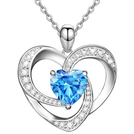 Suyi March Birthstone Necklace Heart Sterling Silver Necklace Birthday Gift Birthstone Jewelry for Women