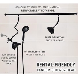 V-Frankness Dual Shower Head for Couples, High Pressure and Adjustable Multimodal Tandem Shower Head System for Two People Rod, 3-Setting Diverter with Holder, 71 Inch Extra Long Hose (Matte Black)