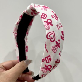 CIVFCRT Valentine’s Day Headbands Accessories for Women Heart Romantic Headbands Rose Red Heart Ring Pattern Design Knotted Headband Wide Headband Valentine’s Day Gifts-（Rose Red）